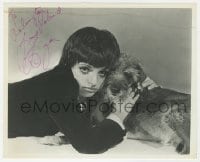 9r916 LIZA MINNELLI signed 8x10 REPRO still 1980s close up cuddling with her cute dog!