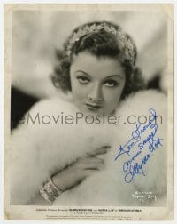 9r484 MYRNA LOY signed 8x10.25 still 1934 glamorous close up wearing fur in Broadway Bill!
