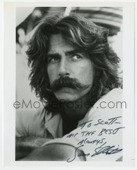 9r970 SAM ELLIOTT signed 8x10 REPRO still 1980s youthful portrait with long hair & mustache!
