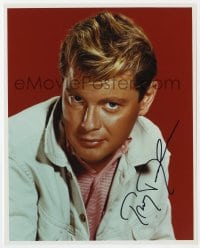 9r757 TROY DONAHUE signed color 8x10 REPRO still 1990s head & shoulders portrait of the heartthrob!