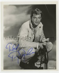 9r564 TROY DONAHUE signed 8.25x10 still 1960s great crouching portrait of the heartthrob!