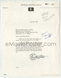 9r100 CHARLTON HESTON signed letter 1967 thanking congressman for helping pass a bill!