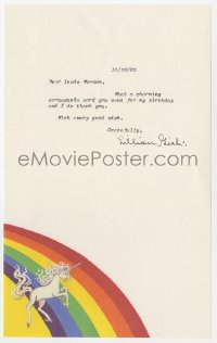 9r106 LILLIAN GISH signed letter 1985 thanking a friend for a charming cornucopia birthday card!