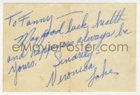 9r109 VERONICA LAKE signed letter 1940s wishing her friend good luck, health & happiness always!