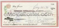 9r111 HEDY LAMARR signed 3x6 canceled check 1990 paying $26.11 to Normandy International Pharmacy!