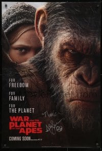 9r071 WAR FOR THE PLANET OF THE APES signed style B int'l teaser DS 1sh 2017 by Serkis AND Reeves!