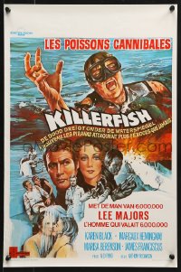 9t554 KILLER FISH Belgian 1979 artwork of Lee Majors, Karen Black, piranha horror!