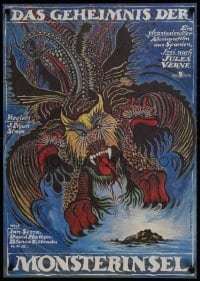 9t479 MYSTERY ON MONSTER ISLAND East German 23x32 1984 incredible different art of creature!