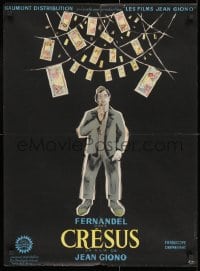 9t207 CROESUS French 23x31 1960 completely different artwork of wacky Fernandel w/money by Etaix!