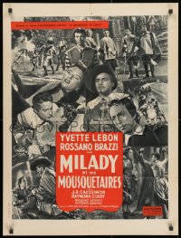 9t217 MILADY & THE MUSKETEERS French 24x32 1953 Rossano Brazzi, Yvette Lebon, Angelo Cesselon art!