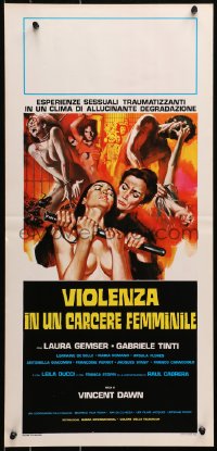 9t939 CAGED WOMEN Italian locandina 1984 lesbians in prison, different sexy art with yellow title!