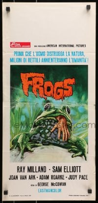 9t954 FROGS Italian locandina 1972 Sciotti art of man-eating amphibian w/hand hanging from mouth!