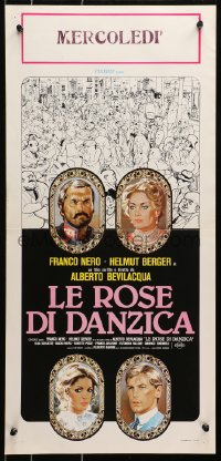 9t965 LE ROSE DI DANZICA Italian locandina 1979 Grosz art of Franco Nero & Helmut Berger + sexy cartoon!