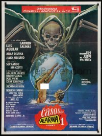 9t034 CASOS DE ALARMA Mexican poster 1986 great art of naked couple threatened by Death from AIDS!