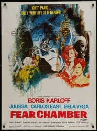 9t035 FEAR CHAMBER export Mexican poster 1968 cool close-up artwork of Boris Karloff, horror!
