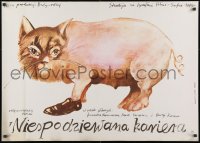 9t773 DOUBLE Polish 26x37 1980 Nikolai Volev's Dvoynikat, Ploza-Dolinski art of cat-pig w/shoe!