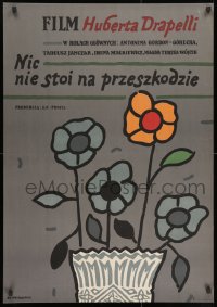 9t794 NIC NIE STOI NA PRZESZKODZIE Polish 26x38 1981 Hubert Drapella, Mlodozeniec art of flowers!