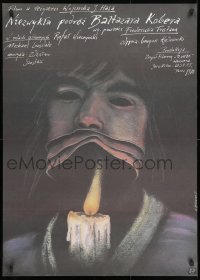9t795 NIEZWYKLA PODROI BALTAZARA KOBERA Polish 27x37 1988 Pagowski art of candle w/human mask!