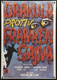 9t257 ASSIGNMENT TERROR Yugoslavian 20x28 1969 Dracula & Frankenstein, bloody title art!