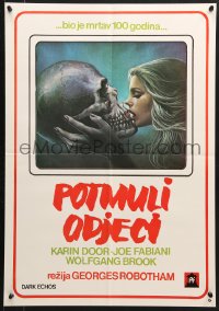 9t266 DARK ECHO Yugoslavian 19x28 1986 George Rothobam, Dor, creepy art of woman kissing skull!