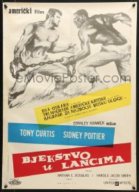 9t270 DEFIANT ONES Yugoslavian 20x27 1958 escaped cons Tony Curtis & Poitier chained together!