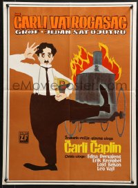 9t279 FIREMAN Yugoslavian 20x27 R1970s great wacky artwork of Charlie Chaplin!