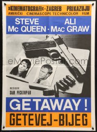 9t284 GETAWAY Yugoslavian 20x28 1972 Steve McQueen, Ali McGraw, Sam Peckinpah, gun & passports!