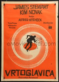 9t320 VERTIGO Yugoslavian 20x28 1960 Alfred Hitchcock classic, wonderful artwork by Saul Bass!