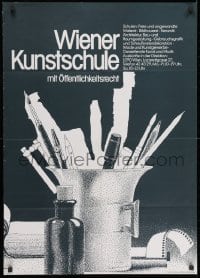 9w492 WIENER KUNSTSCHULE Austrian special 1960s great close-up art of cup filled with art supplies!