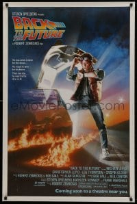 9w529 BACK TO THE FUTURE advance 1sh 1985 art of Michael J. Fox & Delorean by Drew Struzan!