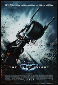 9w595 DARK KNIGHT advance DS 1sh 2008 cool image of Christian Bale as Batman on Batpod bat bike!