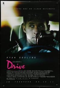 9w617 DRIVE advance DS 1sh 2011 cool image of Ryan Gosling in car, directed by Nicolas Winding Refn!