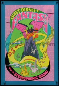 9w630 FANTASIA heavy stock 1sh R1970 Disney classic musical, great psychedelic fantasy artwork!