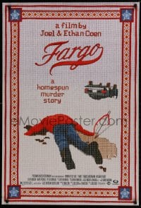 9w634 FARGO DS 1sh 1996 a homespun murder story from Coen Brothers, Dormand, needlepoint design!