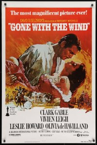 9w663 GONE WITH THE WIND 1sh R1980s Clark Gable, Vivien Leigh, Terpning artwork, all-time classic!