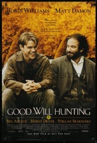 9w664 GOOD WILL HUNTING 1sh 1997 great image of smiling Matt Damon & Robin Williams!