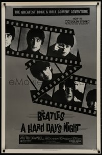 9w676 HARD DAY'S NIGHT 1sh R1982 great image of The Beatles on film strip, rock & roll classic!