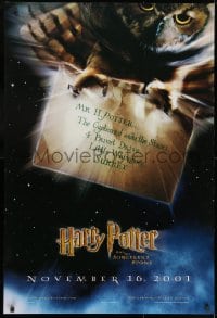 9w682 HARRY POTTER & THE PHILOSOPHER'S STONE teaser DS 1sh 2001 Hedwig the owl, Sorcerer's Stone!