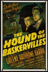 9w687 HOUND OF THE BASKERVILLES 25x37 1sh R1975 Sherlock Holmes, artwork from the original poster!