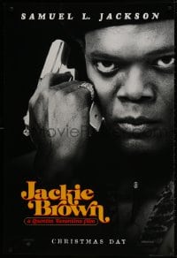 9w712 JACKIE BROWN teaser 1sh 1997 Quentin Tarantino, cool image of Samuel L. Jackson with gun!