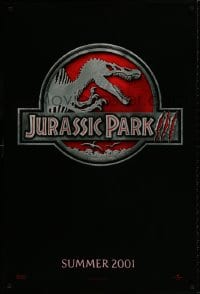 9w719 JURASSIC PARK 3 teaser DS 1sh 2001 Sam Neill, Macy, classic-style red logo with Spinosaurus!