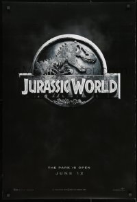 9w720 JURASSIC WORLD teaser DS 1sh 2015 Jurassic Park sequel, cool image of the new logo!