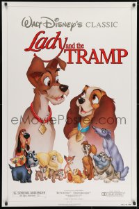 9w730 LADY & THE TRAMP 1sh R1986 Walt Disney romantic canine dog classic cartoon!
