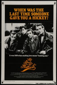9w748 LORDS OF FLATBUSH int'l 1sh 1974 cool portrait of Fonzie, Rocky, & Perry as greasers in leather