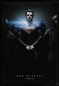 9w761 MAN OF STEEL teaser DS 1sh 2013 Henry Cavill in the title role as Superman handcuffed!