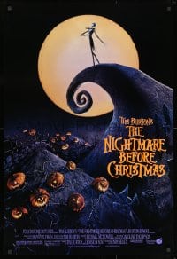 9w790 NIGHTMARE BEFORE CHRISTMAS DS 1sh 1993 Tim Burton, Disney, great Halloween horror image!