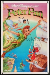 9w808 PETER PAN 1sh R1989 Walt Disney cartoon fantasy classic, great flying art by Bill Morrison!