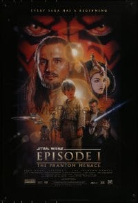 9w809 PHANTOM MENACE style B fan club 1sh 1999 George Lucas, Star Wars Episode I, Drew Struzan art!