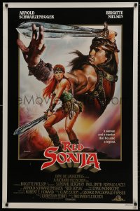 9w848 RED SONJA 1sh 1985 Casaro fantasy art of Brigitte Nielsen & Schwarzenegger!