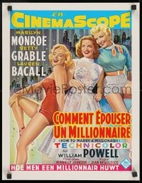 9w172 HOW TO MARRY A MILLIONAIRE 15x20 REPRO poster 1990s Marilyn Monroe, Grable & Bacall!